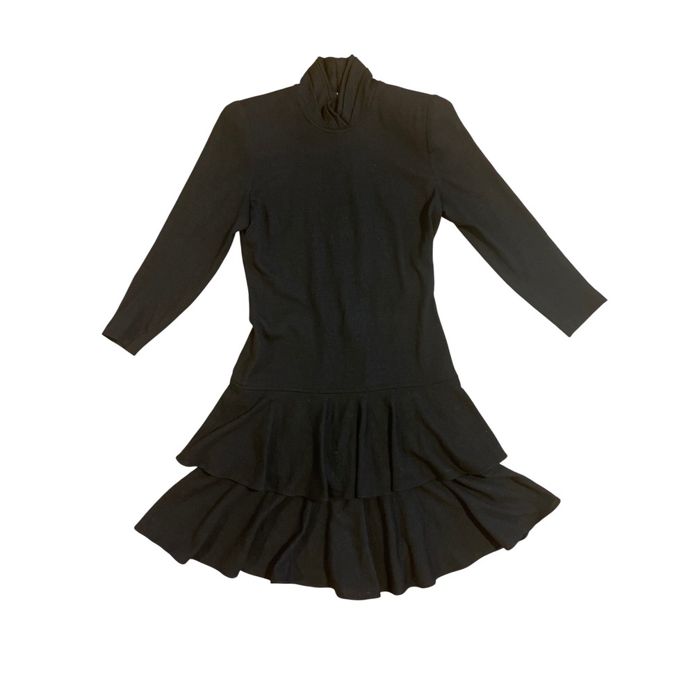 The Kollection Petites Black‎ Wool Turleneck Tiered Dress VTG Saks Fifth Avenue